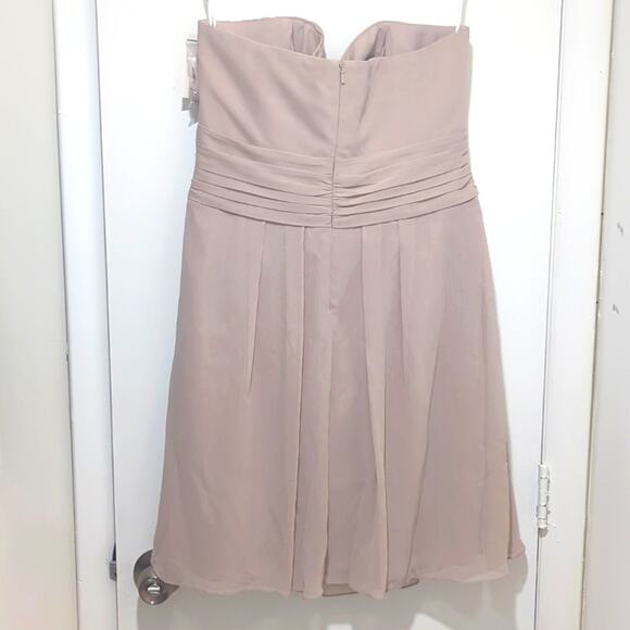 David's Bridal Strapless Crinkle Chiffon Dress Shade Biscot Women's Size 12 - Picture 4 of 9